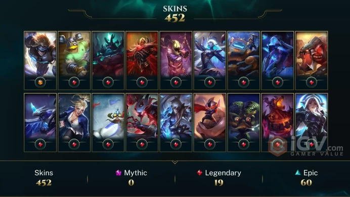 NA - 452 Skins - DIAMOND 2014 - Triumphant Ryze - Victorious Elise - Season 1 Silver Icon - Victorious Skins - Judgment Kayle ~ All Champions - 
