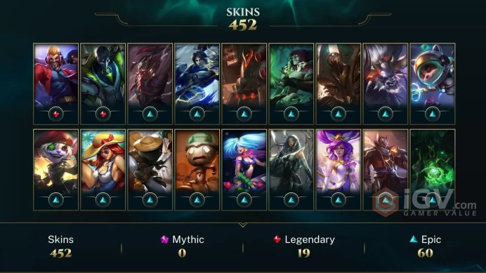 NA - 452 Skins - DIAMOND 2014 - Triumphant Ryze - Victorious Elise - Season 1 Silver Icon - Victorious Skins - Judgment Kayle ~ All Champions - 