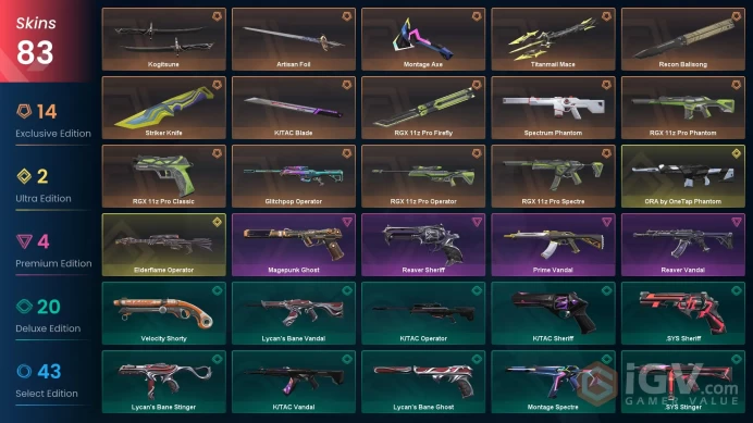 EU-Turkey 83 Skins Kogitsune Rgx Firefly Recon Balisong Spectrum Phantom Elderflame Operator OneTap Phantom Reaver Vandal Prime Vandal #99060385