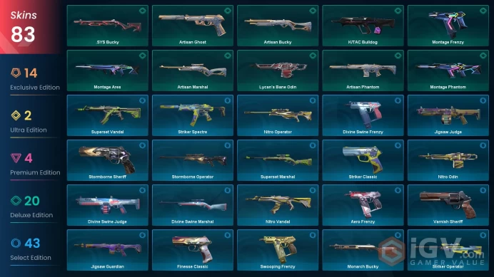 EU-Turkey 83 Skins Kogitsune Rgx Firefly Recon Balisong Spectrum Phantom Elderflame Operator OneTap Phantom Reaver Vandal Prime Vandal #99060385