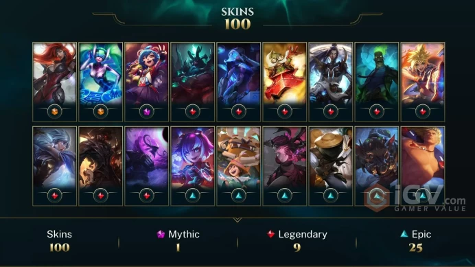 LAS - 254 LVL - 100 Skins - Gun Goddess Miss Fortune - Battle Academia Ezreal Border - Pulsefire Caitlyn - Battle Boss Qiyana Chroma - MY137