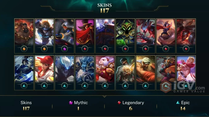 ME - 117 Skins - Almost All Champions - PAX Sivir & Neo PAX Sivir - Victorious Elise - Victorious Skins - Lunar Revel 2013 - Shopkeeper Icon - M
