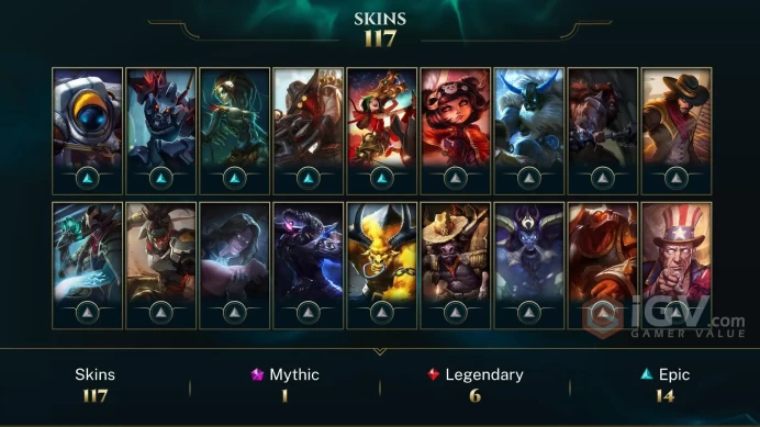 ME - 117 Skins - Almost All Champions - PAX Sivir & Neo PAX Sivir - Victorious Elise - Victorious Skins - Lunar Revel 2013 - Shopkeeper Icon - M