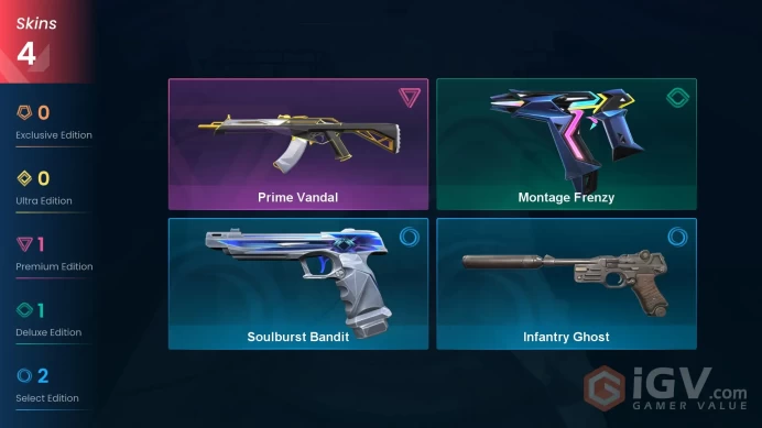 AP | 4 skins | Prime Vandal | Montage Frenzy | Infantry Ghost | Soulburst Bandit | Z8996