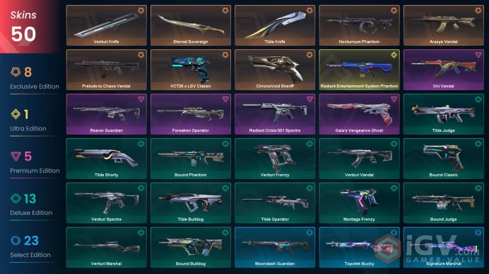 EU | 50 Skins | Chaos Vandal | Araxys Vandal | RES Phantom | Eternal Sovereign | Nocturnum Phantom | Oni Vandal | Forsaken Operator | Gaia Ghost
