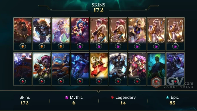 OCE - PLATINUM MMR ~ All Champions 171 Skins - Prestige K/DA Akali - Prestige K/DA Kai'Sa - Prestige Battle Academia Leona - 120 Mythic Essence 