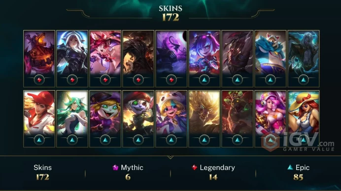 OCE - PLATINUM MMR ~ All Champions 171 Skins - Prestige K/DA Akali - Prestige K/DA Kai'Sa - Prestige Battle Academia Leona - 120 Mythic Essence 