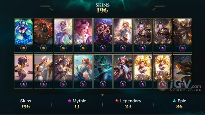 NA ~ 280 Skins/Chromas - 13 Mythics - Star Guardian Jinx Chroma Mythic - Crystalis Motus Taliyah Chroma Mythic - Prestige Battle Cat Jinx - RARE