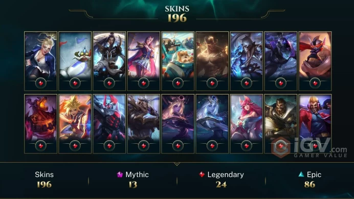 NA ~ 280 Skins/Chromas - 13 Mythics - Star Guardian Jinx Chroma Mythic - Crystalis Motus Taliyah Chroma Mythic - Prestige Battle Cat Jinx - RARE