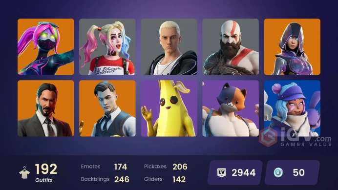 (PC PSN XBOX) 192 skins | LEVIATHAN AXE / HARLEY QUINN / Glow | Kratos | Gold TNTina | Gold Meowscles | Gold Midas | Gold Brutus | Carbon Comman