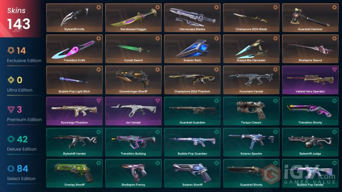 [LATAM] 143 Skins | 11 Knife | Full Acces | Araxys Bio Harvester / Champions 2024 Blade / Champions 2024 Phantom |