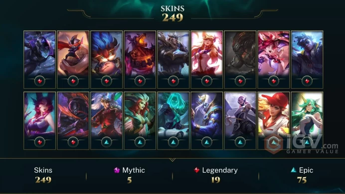 EUW - 250 Skins - Prestige Valiant Sword Riven - RARE Worlds 2012 Riven - Prestige K/DA Akali - K/DA All Out Skins + Border - Championship Riven