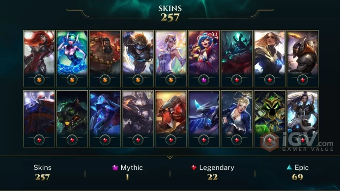 LAN - 200k Blue Essence - 257 Skins - All Champions - Victorious Skins - 5 Ultimate - Gold S10 - Elementalist Lux - Gun Goddess Miss Fortune - M