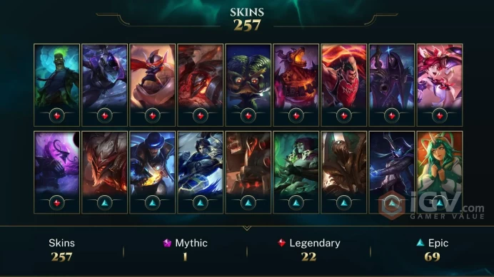 LAN - 200k Blue Essence - 257 Skins - All Champions - Victorious Skins - 5 Ultimate - Gold S10 - Elementalist Lux - Gun Goddess Miss Fortune - M