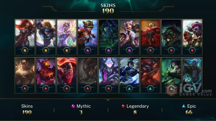 OCE ~ 200 Skins - Prestige Battle Cat Jinx - Championship Riven 2012 - Soulstealer Vayne - Nightbringer Yasuo - Lunar Beast Aphelios - RARE - MY