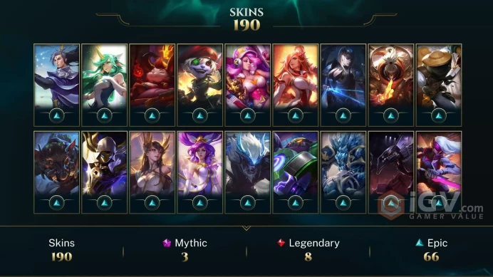 OCE ~ 200 Skins - Prestige Battle Cat Jinx - Championship Riven 2012 - Soulstealer Vayne - Nightbringer Yasuo - Lunar Beast Aphelios - RARE - MY