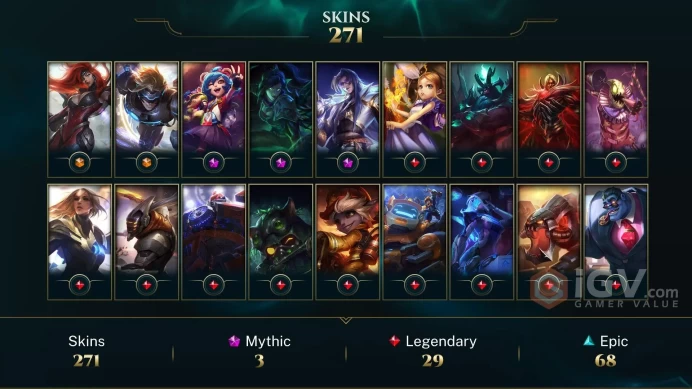 EUNE - 271 Skins - Prestige HEARTSTEEL Yone - Soulstealer Vayne - Gun Goddess Miss Fortune - Odyssey Kayn - Nightbringer Yasuo - Silver 2014 - M