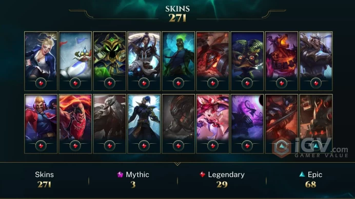 EUNE - 271 Skins - Prestige HEARTSTEEL Yone - Soulstealer Vayne - Gun Goddess Miss Fortune - Odyssey Kayn - Nightbringer Yasuo - Silver 2014 - M