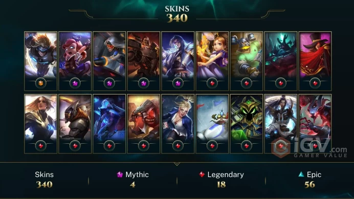 NA - 340 Skins - PAX Sivir - NEO PAX Sivir - Prestige HEARTSTEEL Yone - Dreadnova Darius - Hextech Annie - Gold 2015 - Silver 2016 - Bronze 2025