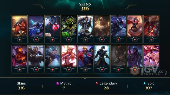 NA - 316 Skins - 7 Mythics - Prestige HEARTSTEEL Yone - Prestige True Damage Qiyana - Prestige Star Guardian Neeko - Odyssey Kayn - Platinum 201