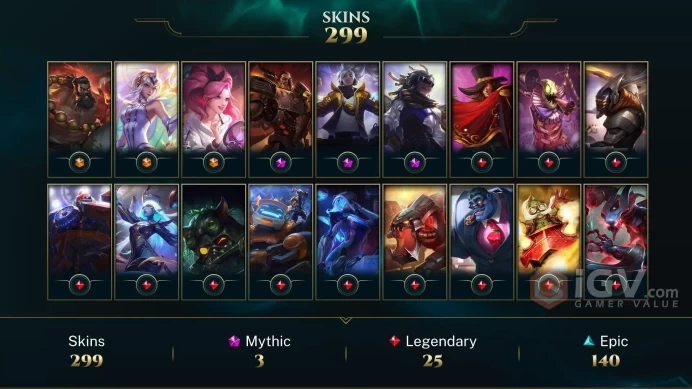 NA - 300 Skins - Prestige True Damage Yasuo - Prestige True Damage Senna - Dreadnova Darius - Dawnbringer Yone - Dream Dragon Yasuo -  AN273