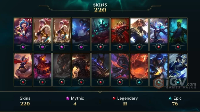 NA - Platinum - Diamond 2019 - 220 Skins - Prestige K/DA Akali - Hextech Malzahar - RARE Snow Day Malzahar Chroma - Nightbringer Yasuo -