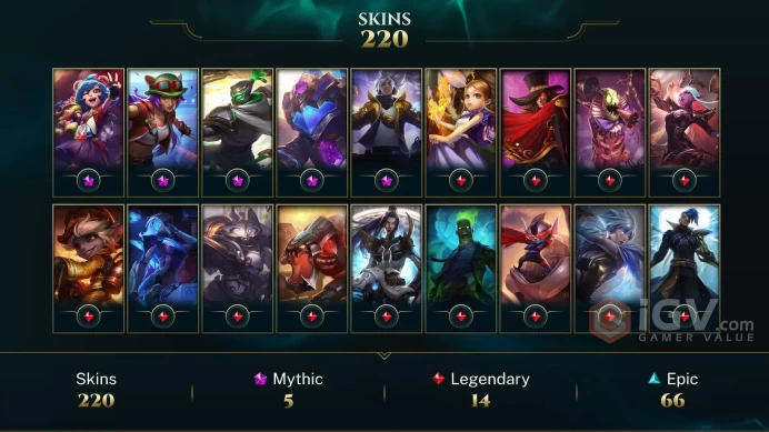 NA - 209 LVL - GOLD - 220 Skins - All Champs - Prestige Conqueror Jax - Prestige True Damage Yasuo - Hextech Rammus - Odyssey Kayn -  AN290