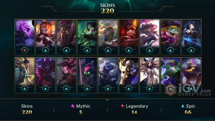 NA - 209 LVL - GOLD - 220 Skins - All Champs - Prestige Conqueror Jax - Prestige True Damage Yasuo - Hextech Rammus - Odyssey Kayn -  AN290