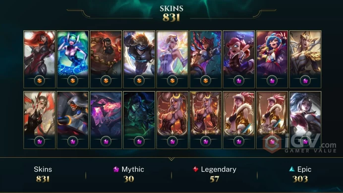 NA ~ 900 Skins - 30 Mythic - Prestige Coven Akali - Prestige Eternal Aspect Zoe - Prestige Fright Night Zeri - Sunken Shadows Lucian - OC496