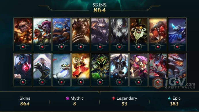 NA | 910 Skins/Chromas | Prestige K/DA Ahri | Prestige K/DA Ahri (2022) | Prestige Arcanist Zoe | Prestige Conqueror Jax | LLS004