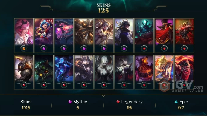 NA - 370 LVL - 125 Skins - Prestige Battle Queen Diana - Dark Star Cho'Gath - Prestige True Damage Senna - Soul Fighter Viego - LE106