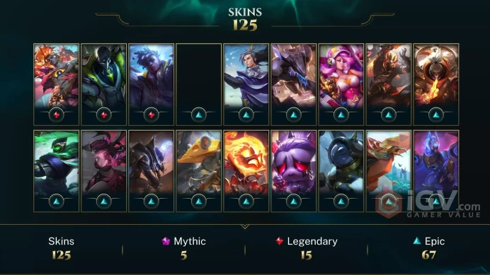 NA - 370 LVL - 125 Skins - Prestige Battle Queen Diana - Dark Star Cho'Gath - Prestige True Damage Senna - Soul Fighter Viego - LE106