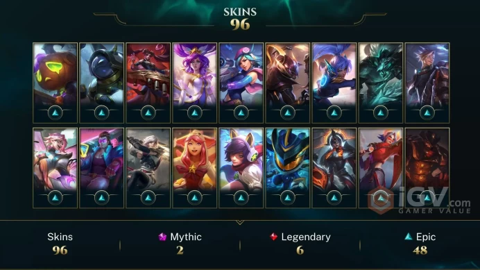 NA - 181 LVL - ~ 100 Skins - Prestige Conqueror Jax - Odyssey Kayn - Corporate Mundo - High Noon Senna - FPX Lee Sin - Lunar Beast Viego - LE109