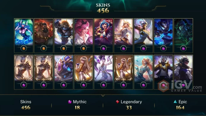 NA - EMERALD - Master 2019 - 535 Skins/Chromas - Prestige True Damage Yasuo - Prestige Obsidian Dragon Sett - Prestige K/DA Kai'Sa - AN266