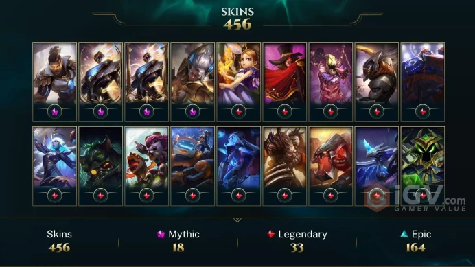 NA - EMERALD - Master 2019 - 535 Skins/Chromas - Prestige True Damage Yasuo - Prestige Obsidian Dragon Sett - Prestige K/DA Kai'Sa - AN266
