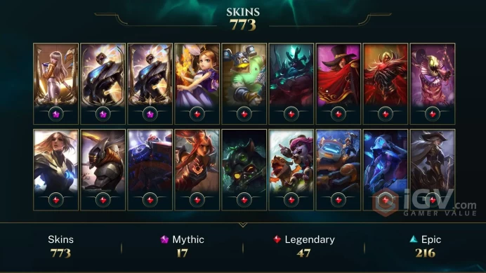 NA ~ 800 Skins - 17 Mythic - Prestige K/DA Akali - Prestige K/DA Ahri - Prestige K/DA Kai'Sa - Soulstealer Vayne - Prestige Riven - OC497
