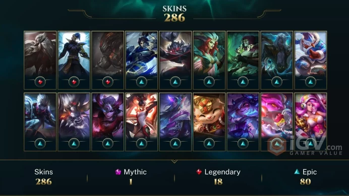 NA - 301 Skins/Chromas - Urfwick - Victorious Skins - All Champions - Demacia Vice Garen Chroma - Pulsefire Shen Chroma - Nightbringer Yasuo - M