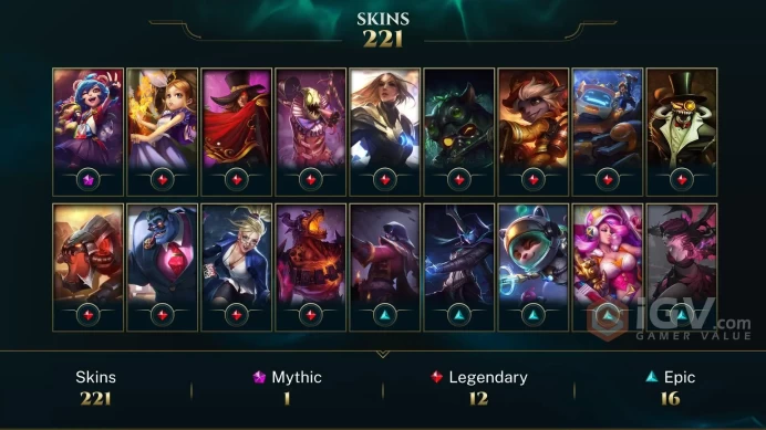 GOLD S3 - 221 Skins - Victorious Elise - Victorious Skins - Corporate Mundo - Infernal Nasus - Nunu Bot - Forecast Janna - 2013 Icons - RARE - M