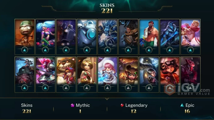 GOLD S3 - 221 Skins - Victorious Elise - Victorious Skins - Corporate Mundo - Infernal Nasus - Nunu Bot - Forecast Janna - 2013 Icons - RARE - M