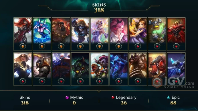 NA - 129 LVL - 340 Skins/Chromas - 6 Ultimate Skins - Gun Goddess Miss Fortune - Elementalist Lux - High Noon Senna Border - Pulsefire Shen MY32