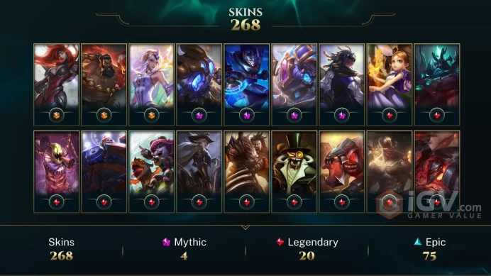 NA - 62 LVL - GOLD - 270 Skins - 4 Mythic - Prestige True Damage Senna - Hextech Amumu - Hextech Jarvan IV - Hextech Kog'Maw - MY52