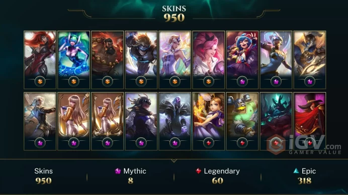 NA - 473 LVL ~ 1000 Skins - Prestige Nightbringer Kayn - Prestige Ascended Pantheon - Prestige K/DA Kai'Sa - Prestige True Damage Senna - DY126