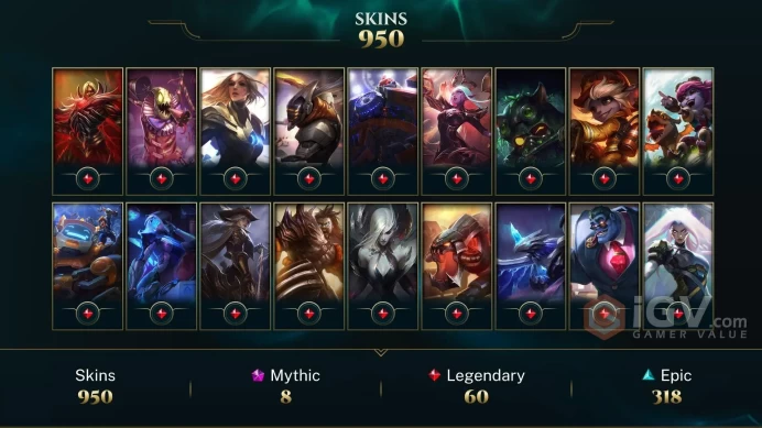 NA - 473 LVL ~ 1000 Skins - Prestige Nightbringer Kayn - Prestige Ascended Pantheon - Prestige K/DA Kai'Sa - Prestige True Damage Senna - DY126