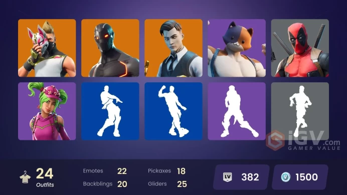 [PC/PSN/XBOX] 24 skins | Gold Midas | Omega | The Visitor | Gear Specialist Maya | Valor | Drift | Enforcer | Ragnarok| Deadpool | Meowscles |