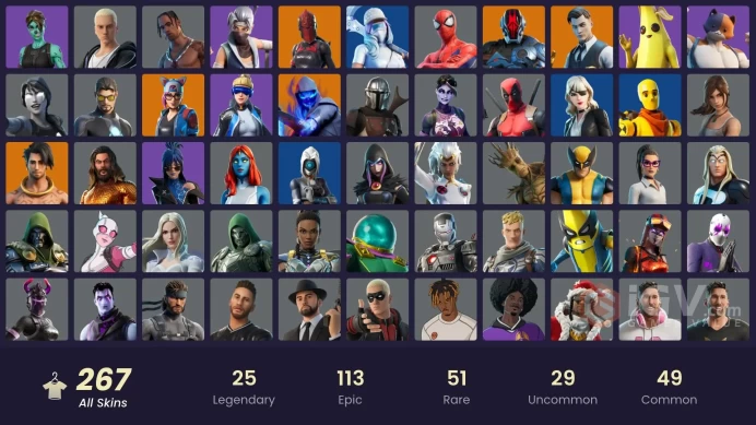 FA / 267 SKINS / TRAVIS SCOTT / NEO VERSA / GOLD MEOWSCLES / GOLD MIDAS / GOLD BRUTUS / POINT PATROLLER / TART TYCOON / CLOUD STRIKER /