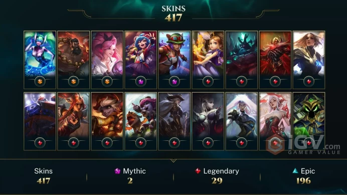 [D179] NA/EUW/OCE/JP/ 172 heroes / 417skins /  Instant Delivery/ Can change bound email and password/Can be transferred to any server