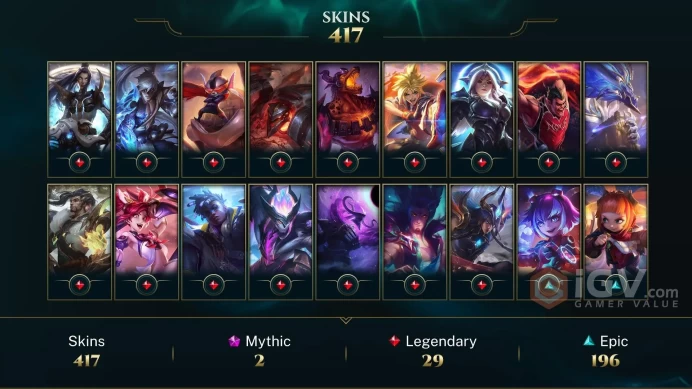 [D179] NA/EUW/OCE/JP/ 172 heroes / 417skins /  Instant Delivery/ Can change bound email and password/Can be transferred to any server
