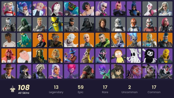 [PC/XBOX] 107 skins | Harley Hitter | Peely Bone | Get Griddy | Anakin Skywalker | Eren Jaeger | Immortal Form	MSS202