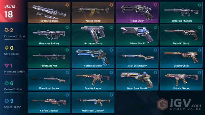 [EU] 18 SKINS | 1 KNIFES | 21 AGENTS | Arcane Vandal, Hieroscape Blades, Reaver Sheriff, Hieroscape Bulldog | ~ 3,950 VP Inventory value