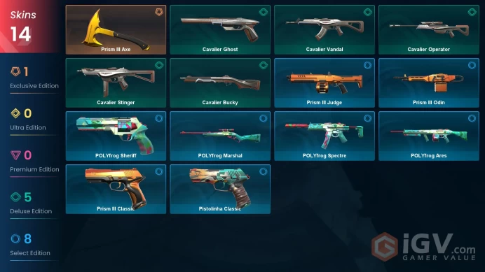 [Brasil] 14 Skins | 1 Knife | Full Acces | Prism III Axe / Cavalier Vandal / Cavalier Operator / POLYfrog Sheriff |